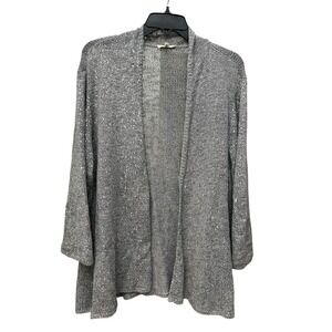 Eileen Fisher Cardigan Women's Size 2X Grey Silver Speckled Knit Open #V13-3